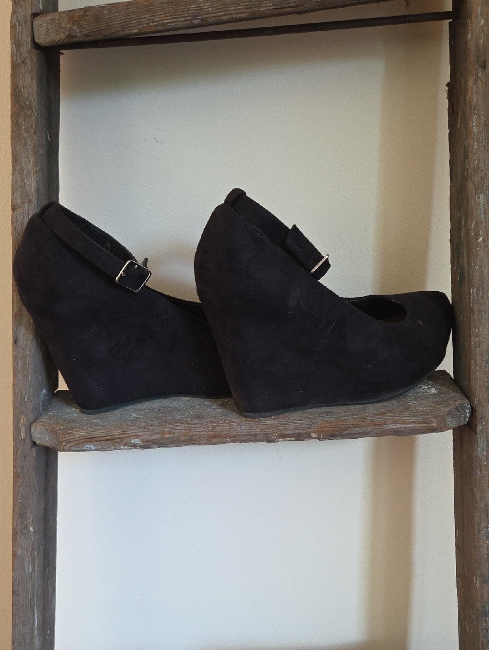 Shi by JOURNEYS Black Suede Wedge Mary Jane Heels